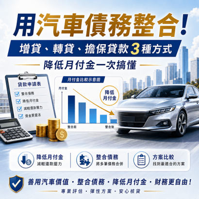 用汽車債務整合！增貸、轉貸、擔保貸款3種方式，降低月付金一次搞懂