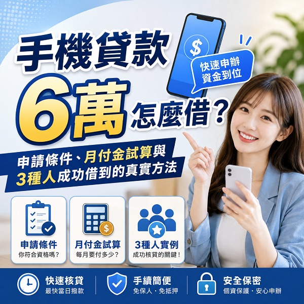 手機貸款6萬怎麼借？申請條件、月付金試算與3種人成功借到的真實方法