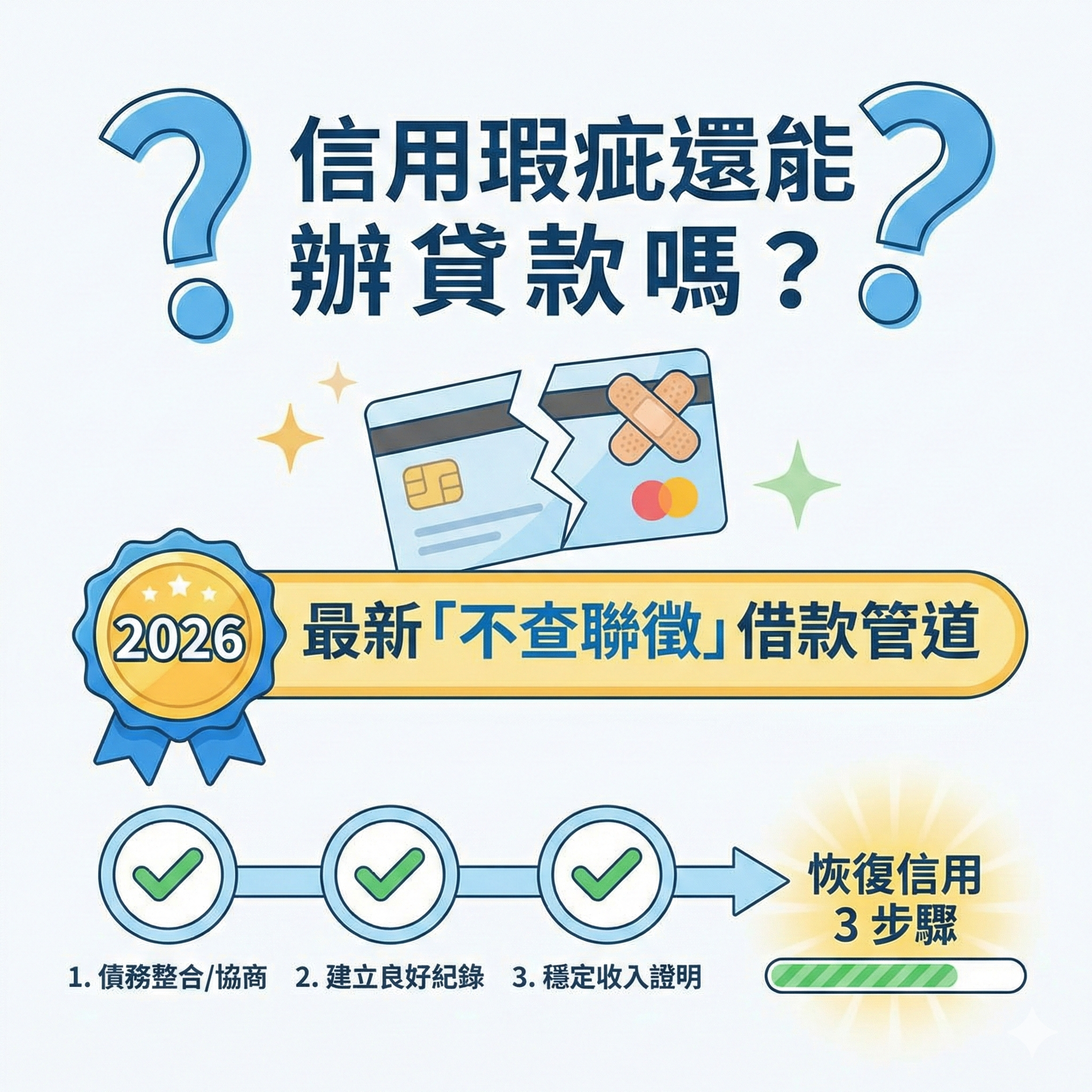 信用瑕疵還能辦貸款嗎？2026 最新「不查聯徵」借款管道與恢復信用 3 步驟