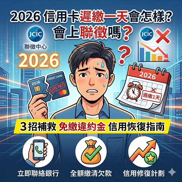 【2026】信用卡遲繳一天會怎樣？會上聯徵嗎？3招補救免繳違約金與信用恢復指南
